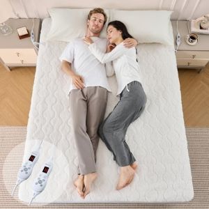 Bearhug Couverture Chauffante 2 Places - Surmatelas Chauffant 150x200cm Tissu Sherpa Blanc 200g/m&sup2; Ultra-Doux 45cm Deep Pocket 2 Zones & Commandes 10 Niveaux + Minut. 12h S&eacute;curit&eacute; CE Lavable Machine (Bearhug Official, neuf)