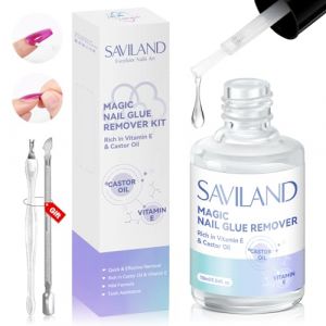 Saviland Kit de Dissolvant pour Colle &agrave; Ongles: Dissolvant de Colle &agrave; Ongles Huile de Ricin, Vitamine E, avec Pousse-Cuticules et Fourchette &agrave; Ongles pour Colle sur les Ongles, Pousser Faux Ongle (Savilandgel, neuf)