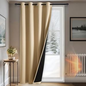 DWCN Rideaux Occultant d'hiver, Rideau De Porte Coupe-Vent avec Doublure Matelassée en Microfibre Épaisse, Rideau Isolant Thermique À Réduction De Bruit pour Le Salon, Beige, 132x245 cm(LxH), 1 Pièce (DWCN EU, neuf)