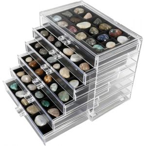 Gachiwar Bo&icirc;te Vitrine En Acrylique Pour Pierres Cristaux Fossiles Gemmes Min&eacute;raux Organisateur Bijoux Avec Tiroirs Compartiments Transparent Coffret De Rangement Collection Anti Poussi&egrave;re (6 couches) (Gachiwar, neuf)