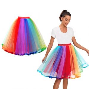 AUYAO Jupe Tulle pour Femme, Jupe en Tulle Tutu Arc en Ciel des Années 50, Jupe en Tulle Multicouche à Taille Élastique pour Adultes pour Carnaval, Halloween, fête Costumée, Soirée à Thème (Yadark, neuf)