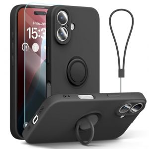 abitku Coque pour iPhone 16 Plus avec Anneau de Support, en Silicone Liquide, Design Fin avec Support magnétique de Voiture (avec dragonne), Coque de téléphone pour iPhone 16 Plus 6,7", Noir (Abitku, neuf)