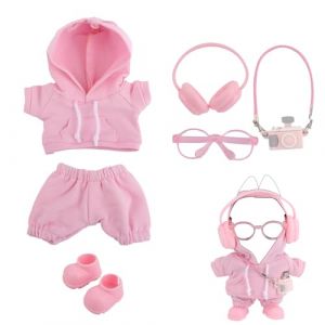 Ensemble de V&ecirc;tements Poup&eacute;e 17cm, Tenue Poup&eacute;e Styl&eacute;e Comprenant Sweat &agrave; Capuche Pantalon Lunettes de Soleil Casque Chaussures Cordon pour Appareil Photo(Rose) (Haipingmian, neuf)