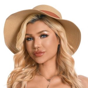Gajaous Chapeaux de Paille de Plage pour Femmes, Chapeau de Plage UV d'&eacute;t&eacute;, Chapeau de Paille &agrave; Large Bord Pliable pour Filles (Gajaous, neuf)
