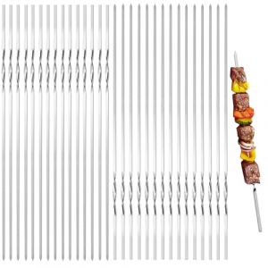 Mino Plus 30pcs Brochettes de Barbecue,Brochettes en MéTal,40cm Pique Brochette Inox,Brochettes en métal Plat,Brochette Réutilisables pour Barbecue Viande légumes,Brochettes Pour Griller (B) (Jiaweishuzi, neuf)
