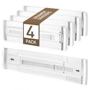 Aurinovellia 4 Pi&egrave;ces Separateur Tiroirs Reglable, S&eacute;parateurs de en Tiroirs Plastique Taille Reglable 28,5 &agrave; 50,5 cm, Organisateur de Tiroir Transparent, pour V&ecirc;tements Coiffeuse Garde-robe Cuisine (AurinovelliaStore, neuf)