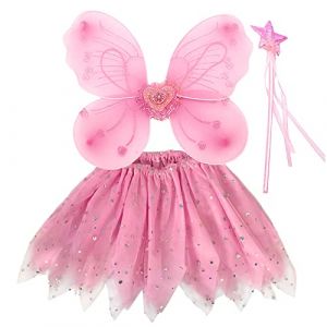Ailes de Fee Enfant Costume rose de fée princesse Ailes de papillon féerique pour filles Tutu Wings Wand (Rose) (My Smart Choice 5, neuf)