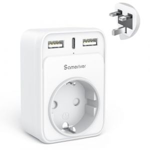 Sameriver Adaptateur Prise Anglaise UK Angleterre France Adaptateur de Voyage avec USB A & C 2.4A,Europe Francaise FR 2 Broches vers GB 3 Broches pour Irlande Royaumeuni Bretagne Écosse, Type G (FEFEI1, neuf)