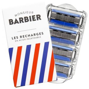 Recharges de rasoir 5 lames pour homme de Monsieur BARBIER | 4 cartouches de rechange compatibles BARBIER | Manche de rasoir LE PRÉSIDENT | Idéal pour un rasage de très (très) près (Monsieur Barbier, neuf)