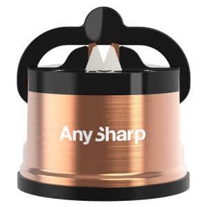 Aiguiseur de Couteaux AnySharp Pro en Métal, Sécurité Mains Libres, Ventouse PowerGrip, Affûte Tous les Couteaux de Cuisine, Idéal pour l'Acier Trempé & Dentelé | Le Meilleur au Monde | Métal Cuivre (Vander & Co E.U, neuf)