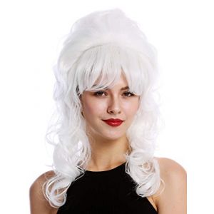WIG ME UP - GFW2418-1001 Perruque dame baroque années 60 rétro énorme choucroute chignon bouclé longue frange blanc (VK Event Fashion, neuf)