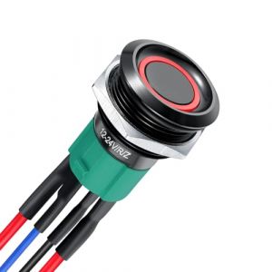 acegoo 12V Interrupteur SPST à Bouton-Poussoir Interrupteur On/Off 10A Auto-verrouillage 19mm Rouge rétro éclairé pour Camping-car Bateau Camion Voiture Auto, 12V/24V Précâblé (1Pcs, Noir) (Acegoo EU, neuf)