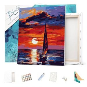 BlazArt Peinture par num&eacute;ro Adulte avec Cadre 40x50 cm d&eacute;butants | Kit complet pr&ecirc;t &agrave; l&rsquo;emploi et &agrave; accrocher | DIY anti-stress | Marque fran&ccedil;aise peinture numero - Paysage (Voilier coucher de soleil) (BlazArt, neuf)