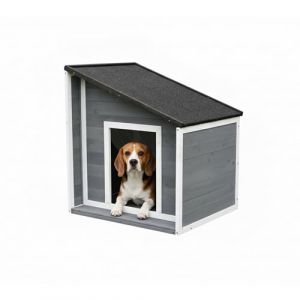Niche pour Chien Relaxdays, en Bois &eacute;tanche, Toit inclinable pour Petits Chiens, H x L x P : 77 x 71 x 58 cm, Gris/Blanc (Relaxdays, neuf)
