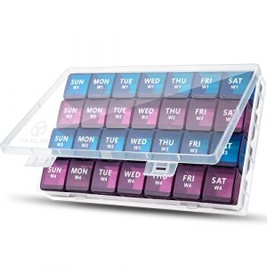 Yaklim Pilulier mensuel XL 1 fois par jour, 4 compartiments semaines, organiseur hebdomadaire de vitamines extra large, récipient à médicaments pour pilulier quotidien (YAKLIM-EU, neuf)