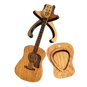 Ginobili Étui pour Médiators en Bois avec Support, 3 Étuis Uniques pour Médiators, Étui pour Médiators en Forme de Guitare, et Facile à Installer (bodDD, neuf)