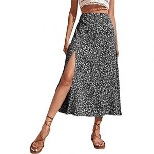 Générique Jupe Longue Femme Ete Fluide Bohème Jupe de Plage Femme Robe Florale Femme Chic Jupe Taille Haute Decontractée Jupes Femmes D éTé Jupe Mi Longue Femme Jupe Portefeuille Femme Femme Mode (KEIDE, neuf)