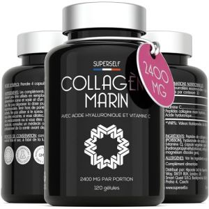 Collagène Marin 2400 mg - Collagene Marin Type 1 avec Acide Hyaluronique + Vitamine C - 120 Gélules - Peau Hydratée & Articulations Fortes - Peptides de Collagène Hydrolisé Biodisponible (Hipcrate, neuf)