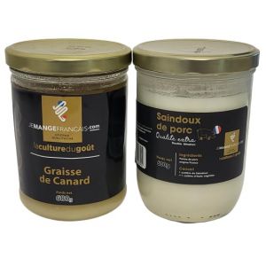 Lot de graisses animales - Saindoux de porc 600 g - Graisse de Canard 680 g - Qualit&eacute; sup&eacute;rieure - Origine France (jemangefrancais, neuf)