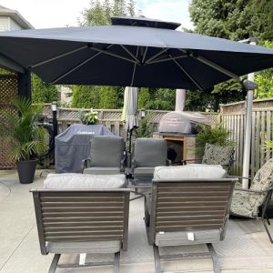 PURPLE LEAF Parasol D&eacute;port&eacute; 3 x 3 m Carr&eacute; avec Pieds, Parasol de Jardin Ext&eacute;rieur &agrave; Toit Double Rotatif 360&deg;, Pour Terrasses, Terrains de camping, Restaurants Ext&eacute;rieurs, Gris acier (PURPLE LEAF, neuf)