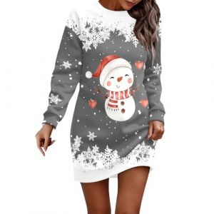 Robe de No&euml;l Femme Rigolo Imprim&eacute; Hiver Robe Mere Noel sans Manche Vintage Robes de Cocktail Chic et Elegant Robes Annee 50 Noel Sexy Taille Haute D&eacute;guisement Pere Noel Adulte (a-Light Gray, XL) (BAULMD（90% Big Promotion Without Discount Code ）, neuf)