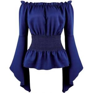 Josamogre Chemisier Steampunk Femme Chemisier Victorien Femme Top R&eacute;tro Vintage Epaule Denudee Manches Longues Volant Sexy Steampunk L (Josamogre Corset, neuf)