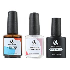 MAGIC ARMOR Top Coat Brillant, Base pour ongles, Déshydrateur de Préparation pour ongles, Base sans acide,Poudre acrylique, Vernis à ongles gel semi-permanent, Déshydrateur pour ongles 15 ml (MagicArmor Beauty, neuf)