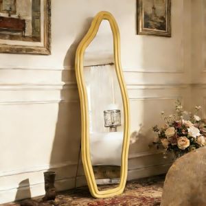 Wavy Miroir mural moderne 160x50 cm, Grand Miroir sur Pied avec Cadre et Structure Peut &ecirc;tre suspendu, fix&eacute; au mur, Miroir Int&eacute;gral irr&eacute;gulier pour Salon, Chambre &agrave; Coucher, entr&eacute;e (Or, 160x50) (TEERERYOU LIMITED, neuf)