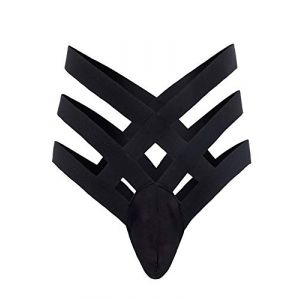 Agoky Jockstrap Homme &Eacute;lastique sous-v&ecirc;tements String &agrave; Ajour&eacute;e Ouvert Bande Bandage Harnais Taille Pochette Bomb&eacute;e &agrave; Lani&egrave;re Briefs Thongs Lingerie Underpants Underwear Noir M (Agoky-EU, neuf)