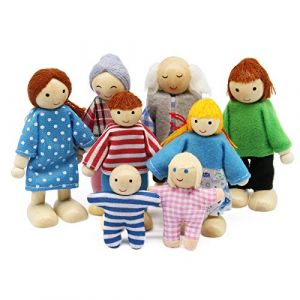 Wagoog Ensemble de Famille de poupées de Maison de poupées - en Bois 8 Mini Figurines de Personnages poupées pour Accessoires de Maison de poupée Filles Enfants (Wagoog, neuf)