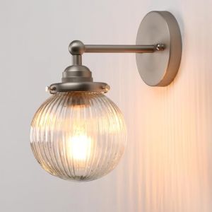 Pathson Vintage Industriel Applique Murale E27 Luminaires Int&eacute;rieur Abat-jour en Verre Globe &Oslash;15CM Lampe Murale pour Salon,Cuisine, Salle de bain (Argent bross&eacute;) (Pathson (Europe), neuf)