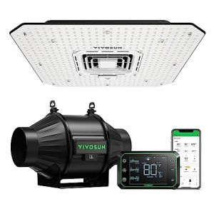 VIVOSUN Smart Grow System avec lampe de culture 100W LED AeroLight avec ventilateur de circulation, ventilateur en ligne AeroZesh T4 4-inch et contr&ocirc;leur WiFi de temp&eacute;rature et d'humidit&eacute; GrowHub E42A (VIVOSUN EU, neuf)