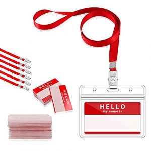 Gimars 50 Pcs Porte Badge Rouge Horizontal 10x8cm en PVC Transparent avec Lani&egrave;re 45cm et &Eacute;tiquettes, Parfait pour les Cartes d'Identit&eacute;, Cartes de Cr&eacute;dit, Carte d'Acc&egrave;s, d&rsquo;&Eacute;tudiantes et de Transport (Gimars Direct, neuf)