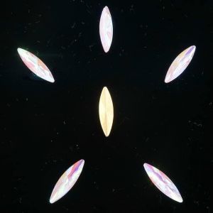 Cristal de verre 4 * 15mm forme mince arc-en-ciel gelée bonbon point arrière colle sur perles de strass applique bricolage coupe-A18 blanc AB, 4x15mm 50pcs (xiekedihaowu, neuf)