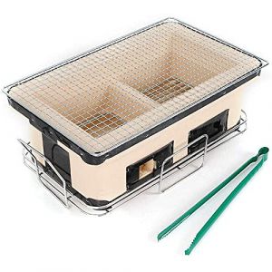 Barbecue Japonais Rectangulaire Gril En Céramique Au Charbon De Bois Hibachi Réchaud De Table Yakiniku Cuiseur À Charbon Avec Food Tong Pour L'extérieur Intérieur Camping (Beige) (Xotoyear-521, neuf)