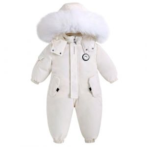 BRONG Enfant Habit de Neige Barboteuse Garçons Combinaison de Ski Hiver Chaud Neige Toison Veste Étanche Amovible Col de Fourrure Coupe-Vent Tenues Blanc 2-3 Ans (BRONG, neuf)