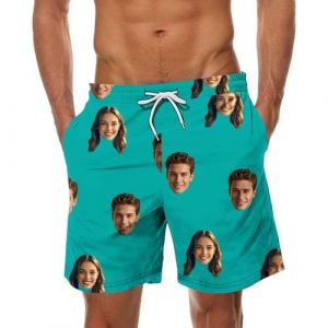 Igemy Short de Bain Homme Personnalisé avec Photos Pyjama Personnalisable Shorts de Plage Personnalisés Drole Vetement Personnalisation Humour Pantalon Large Drôles Tenues de Sport Bleu Ciel M (Igemy EU, neuf)