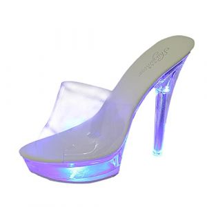 Sandales Femmes Lumineux Transparent Sexy Talons Hauts Aiguilles Plateforme Peep Toe Slip on Pantoufles Sandales 15cm D&eacute;contract&eacute;es Tendances Chaussures Femmes 41 (ZGYKOBE, neuf)