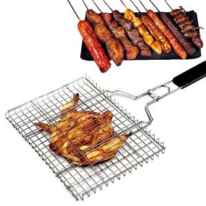 Holzsammlung Panier Grille pour Barbecue, Grille de Barbecue Portable avec Poign&eacute;e Amovible en Bois, Accessoires de Barbecue Grille Panier pour Poisson R&ocirc;ti, Crevettes, L&eacute;gumes, 32 x 22 x 3.5 cm (FlyFlyAMallEU, neuf)