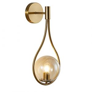 KCO Applique murale en forme de globe en verre doré en forme de goutte d'eau - Applique murale vintage sans fil pour escalier, salle de bain, chambre à coucher (doré + ambre) (Éclairage KCO, neuf)