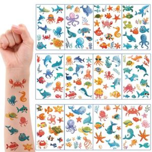 Qpout Tatouages temporaires d'animaux marins pour enfants, cadeaux de fête, dauphin, requin, pieuvre, étoile de mer (Mopyt, neuf)
