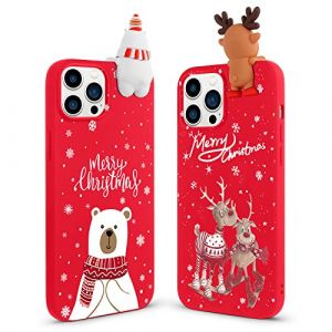 Vauki No&euml;l Coque pour iPhone 13 Pro Max Lot de 2, Coque Souple Rouge Silicone TPU &Eacute;tui Cadeau de No&euml;l, Christmas 3D Wapiti Ours Polaire Poup&eacute;e Motif Antichoc Protection Housse pour iPhone 13 Pro Max (P2 Putter Grips EU, neuf)