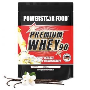 Powerstar PREMIUM WHEY 90 Poudre de Prot&eacute;ine 850 g | 82,8% Prot&eacute;ine | Whey Protein Powder | Produit en Allemagne | 55% Isolat de Whey CFM & 45% Concentrat CFM | Riche en EAA & BCAA | Vanilla (POWERSTAR FOOD, neuf)