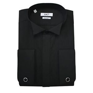 Xact Chemise de Smoking Formelle pour Hommes avec Poignets Doubles - Boutons de Manchette Inclus (Black - Wing Collar - Pleated Fly Front) 46 (Xact Clothing, neuf)
