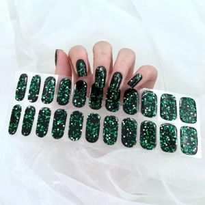 Boloshine 22Pcs Autocollant Ongle Gel UV Semi Durci, Paillettes Durable Stickers Ongles Gel UV, Auto-Adh&eacute;sif Bande Gel Ongle UV, Autocollant French Manucure pour Femme Fille (&Eacute;clat de Vert &Eacute;meraude) (Shide EU, neuf)