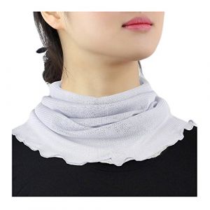 Femme Couleur Unie 100% Soie de M&ucirc;rier Tour de Cou Faux Col Foulard &Eacute;charpe de Cou Cercle Tube &Eacute;charpe (Gris argent&eacute;) (Yelschwa, neuf)