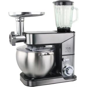 Royal Swiss&reg; Robot P&acirc;tissier Multifonction 3-en-1 2000W &ndash; Bol Inox 12L + Blender Verre 1,5L + Hachoir &agrave; Viande &ndash; Robot de Cuisine Puissant avec 6 Vitesses et Mouvement Plan&eacute;taire (3, XXL) (RoyalSwiss, neuf)