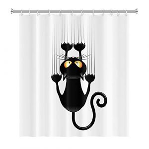 SDOTPMT 180x198cm Noire Chat avec Di&egrave;se Pattes Rideau de Douche Mignonne Dr&ocirc;le Chat Minou Rideau de Bain Blanc Arri&egrave;re Plan Rideau de Baignoire Polyester pour Salle de Bain avec Crochets (SDOTPMT, neuf)
