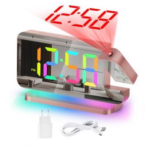 U-picks Réveil Numérique,Réveil avec Projection,Horloge Miroir LED de 7,4" projecteur rotatif à 180°affichage numérique 11 Color RVB,Veilleuse 10 color,Horloge de table numérique à 5 niveaux de Volume (REMYRAND INC, neuf)