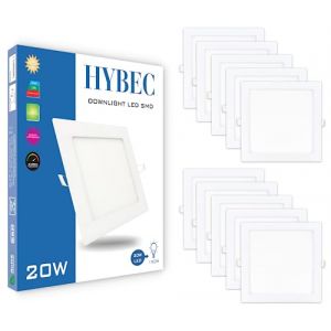 HYBEC- Spot LED Carré Encastrablé,Spot LED Encastrable Downlight Carré, Lustre Chambre, Bureau Blanc, Downlight LED Salle de Bain, Luminaire Encastrable Carré LED 20W (Pack 10) (CLAR ILUMINACIÓN, neuf)